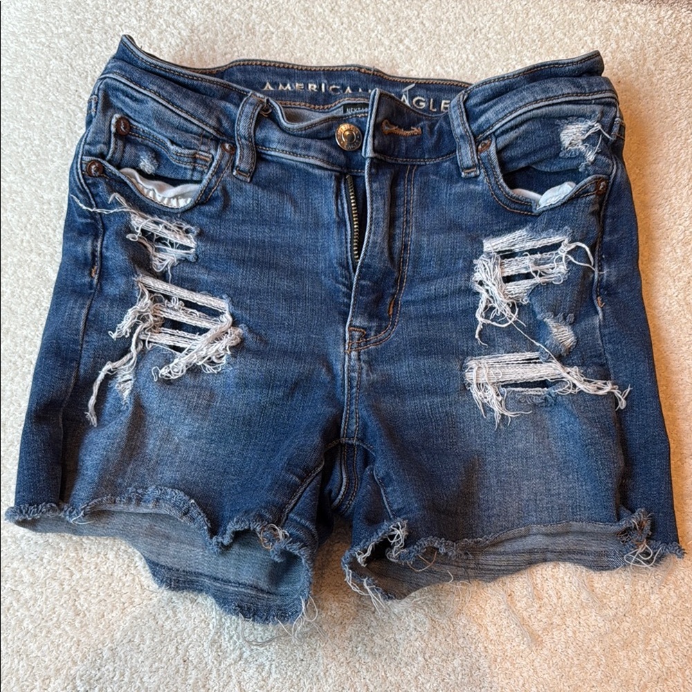 American Eagle Outfitters Women's Ripped Blue Jean Shorts